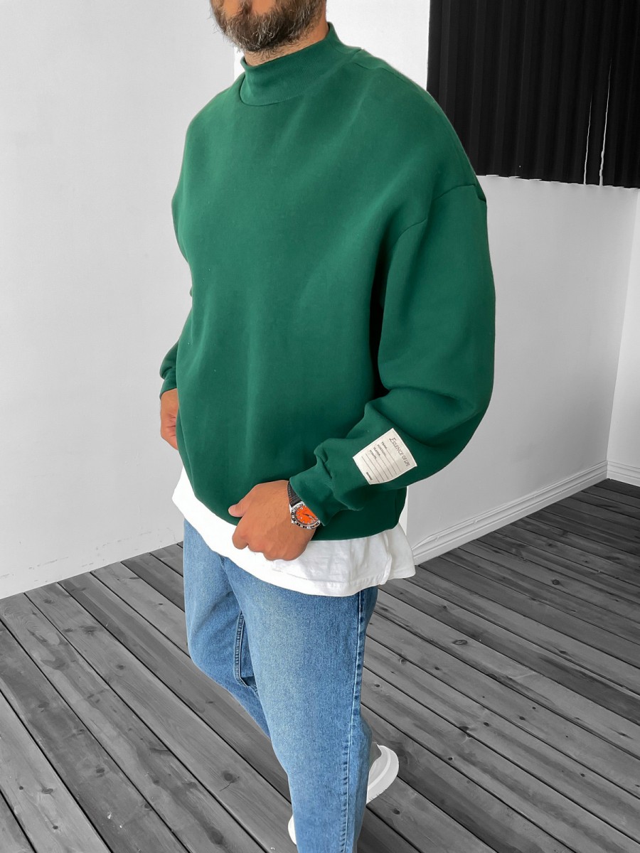 Koyu Yeşil Geniş Yaka Basic Sweat V-30-774